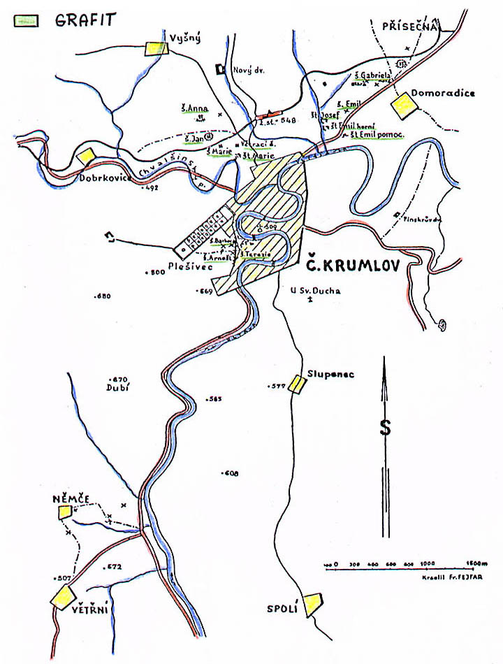 Český Krumlov a okolí, mapa důlních prací