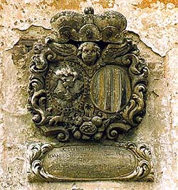 Drahoslavice fortress near near Český Krumlov, alliance coat-of-arms of Johann Christian I. von Eggenberg and Marie Ernestine von Eggenberg, geb. von Schwarzenberg 