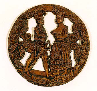 Cast of gingerbread form in the shape of an aristocratic pair, collection of Regional Museum of National History in Český Krumlov 