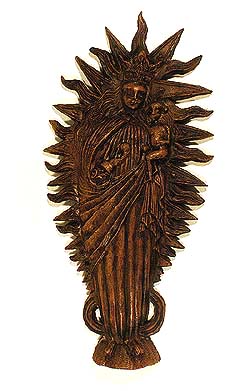 Cast of gingerbread form in the shape of the Virgin Mary with Jesus, collection of Regional Museum of National History in Český Krumlov 