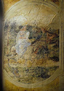 Castle Rožmberk nad Vltavou, Rožmberk Castle chapel, wall painting from 16th century, virgin Mary with Jesus and Josef, foto: Lubor Mrázek 