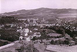 View onto Český Krumlov from Havranní cliffs, historical photo, foto: J.Seidel 