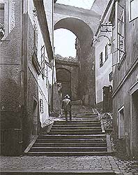 Castle steps in Český Krumlov, historical photo 