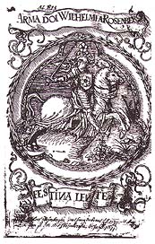 Ex libris Wilhelm von Rosenberg with Rosenberg Rider and Wilhelm's credo 