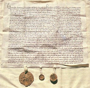 Petr z Rožmberka s manželkou Kateřinou a synem Petrem dávají v r. 1347 špitálu sv. Jošta v Českém Krumlově prostředky na opatření chovanců 