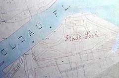 Cut out of regulation plan of town from 1896, catching draft of not realized park adaptation, 1896, SOkA, author: A. Nenning 