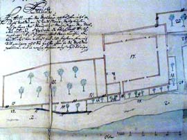 Cut out of plan of left bank of Vltava with area of Novoměstská garden and noblemen brewery, beginning of 18. Century, SOA 