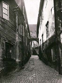 View onto Masná and Šatlavská Street in Český Krumlov, historical photo 