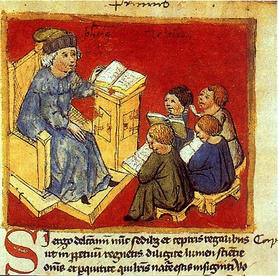 The school. The bachelor and his pupils, source: Dějiny českých zemí, Josef Harna, Rudolf Fišer, 1995, ISBN - 80 - 7168 - 285 - 3 