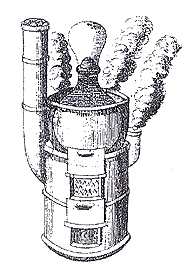 Alchemistic stove with stove pipes, the closest found analogy related to the stove from house No. 27 in Radniční Street (according to J.C. Barchusen, Elementa, Chemiae, 1718). 