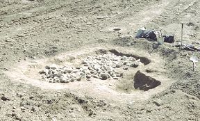 Ansicht des Grubenhauses Nr. 17 mit steinernem Sturz. Jüngere Bronzezeit, Foto: P. Zavřel 