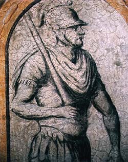 Detail malby na III. nádvoří zámku Český Krumlov, antický bojovník 
