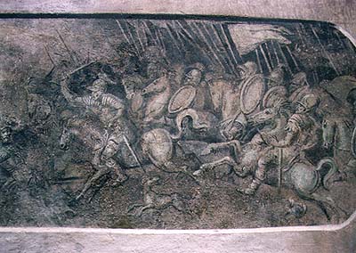 Detail malby na III. nádvoří zámku Český Krumlov, bitevní výjev 