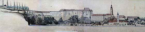 Zeitgenössische Abbildung des Schlosses Český Krumlov, 19. Jahrhundert 