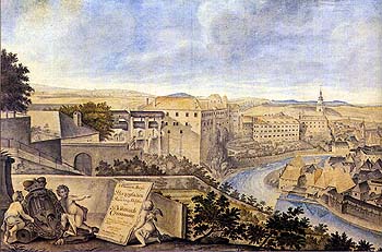 G. A. Hörner, pohled na zámek Český Krumlov, polovina 18. století 