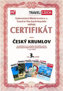 Třetí místo obsadilo město Český Krumlov v soutěži o Nejatraktivnější místo v České republice 