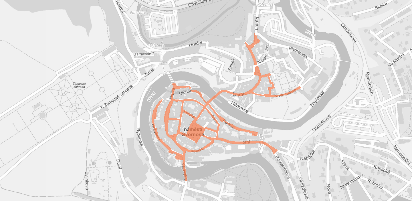 Mapa pěší zóny Český Krumlov