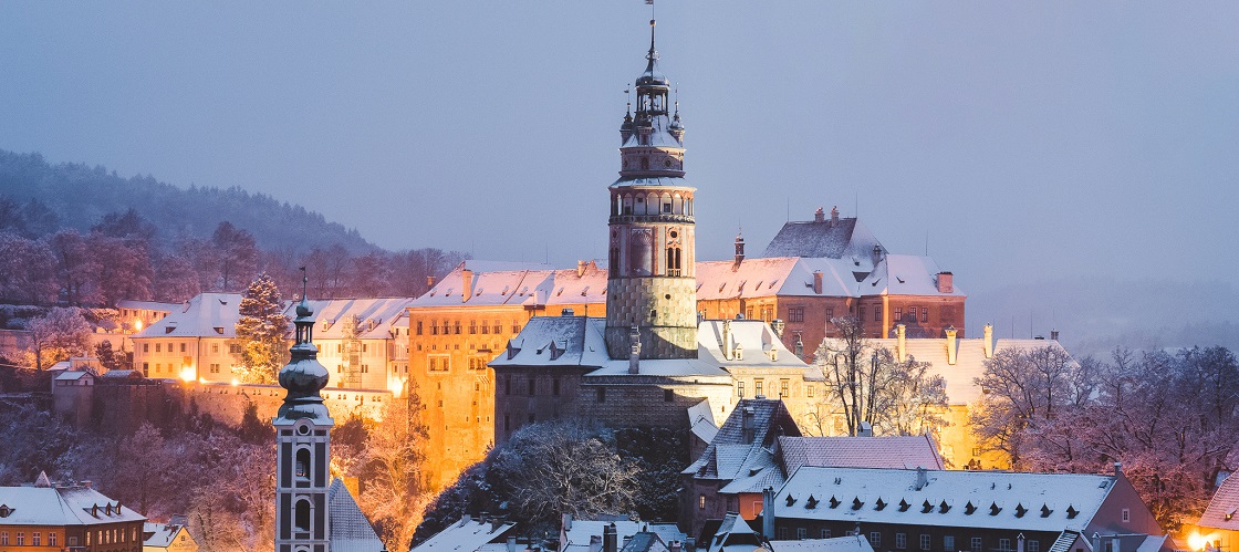 Podvečerní zimní Český Krumlov, zdroj: DMO Český Krumlov Region, z. s., foto: Tomáš Perzl