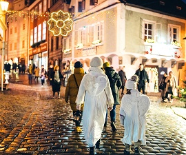 Magical winter walk full of lights