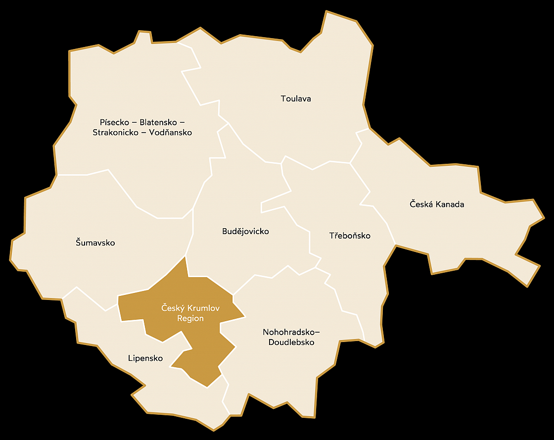 Mapa turistick&yacute;ch oblast&iacute; jižn&iacute;ch Čech